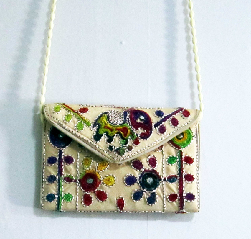 Embroidered Ethnic Boho Shoulder Crossbody Bag - Off White