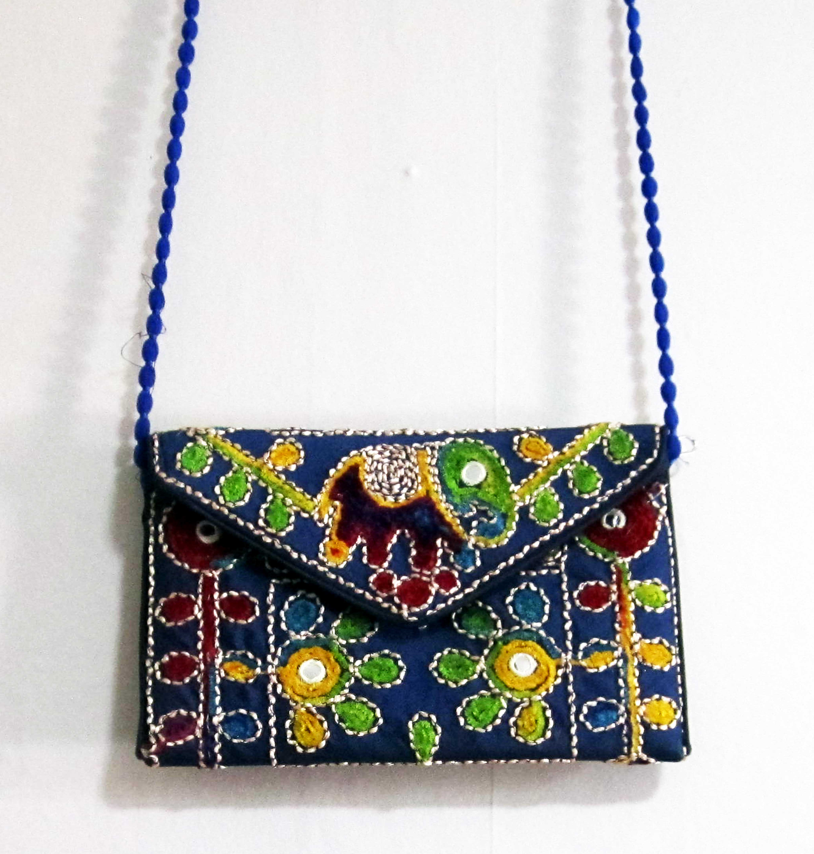 Embroidered Ethnic Boho Shoulder Crossbody Bag - Dark Blue