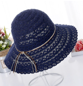 Summer Women Foldable Brimmed Straw Hat - Blue
