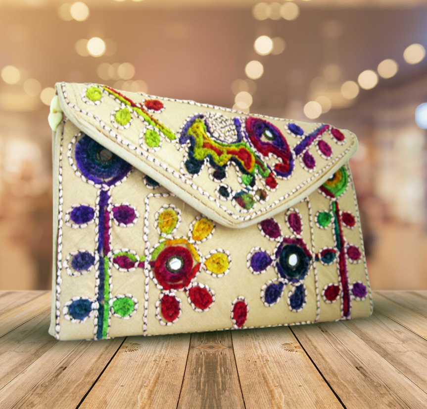 Embroidered Ethnic Boho Shoulder Crossbody Bag - Off White