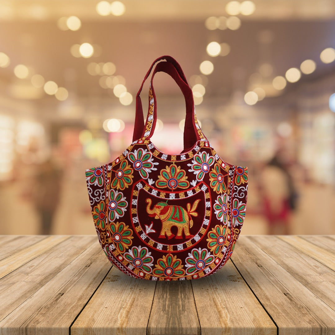 Hand Embroidered Ethnic Shoulder bag | Bohemian bag - Multicolored embroidery patches - 07