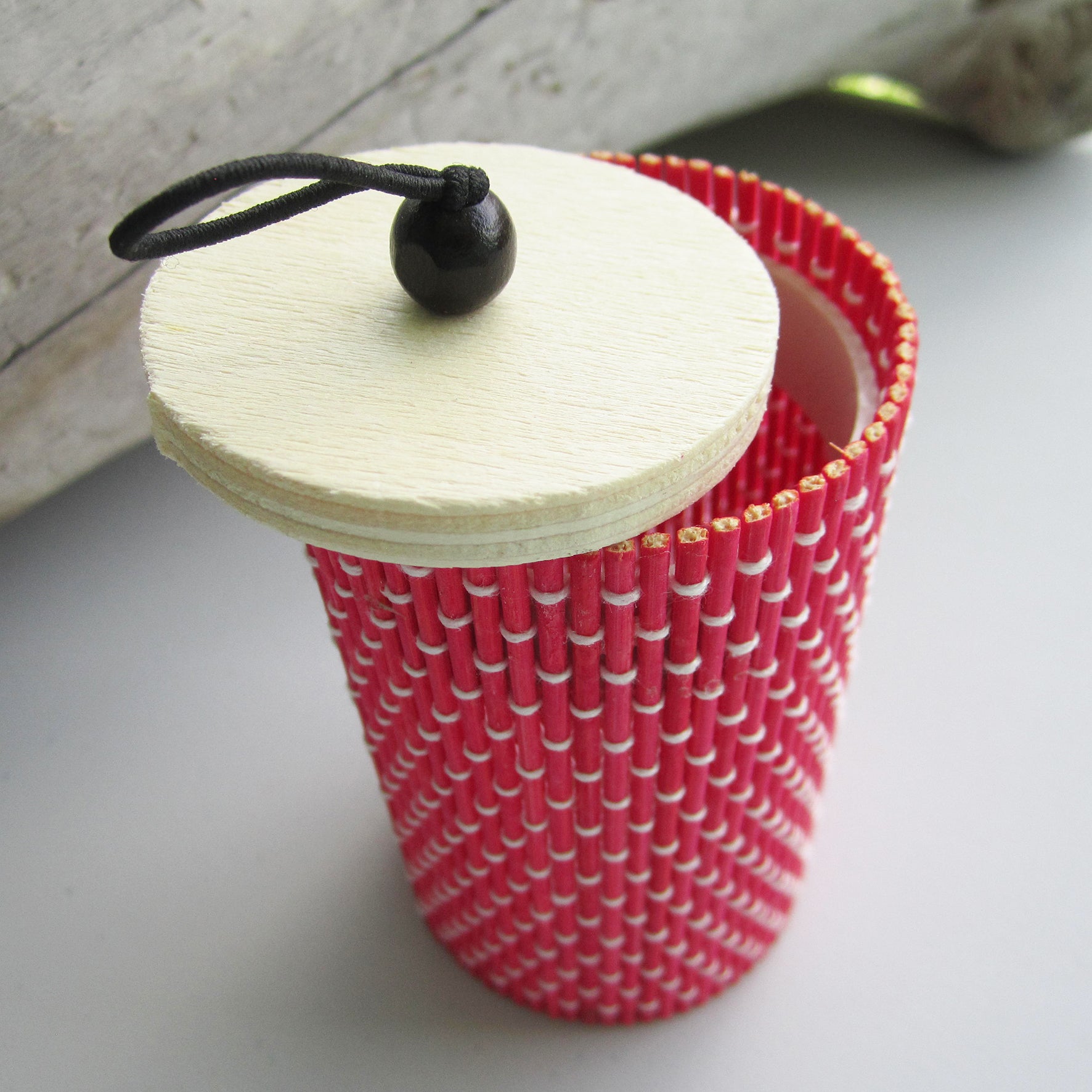 Unique Cylinder Jewelry Bamboo Storage Box - Pink