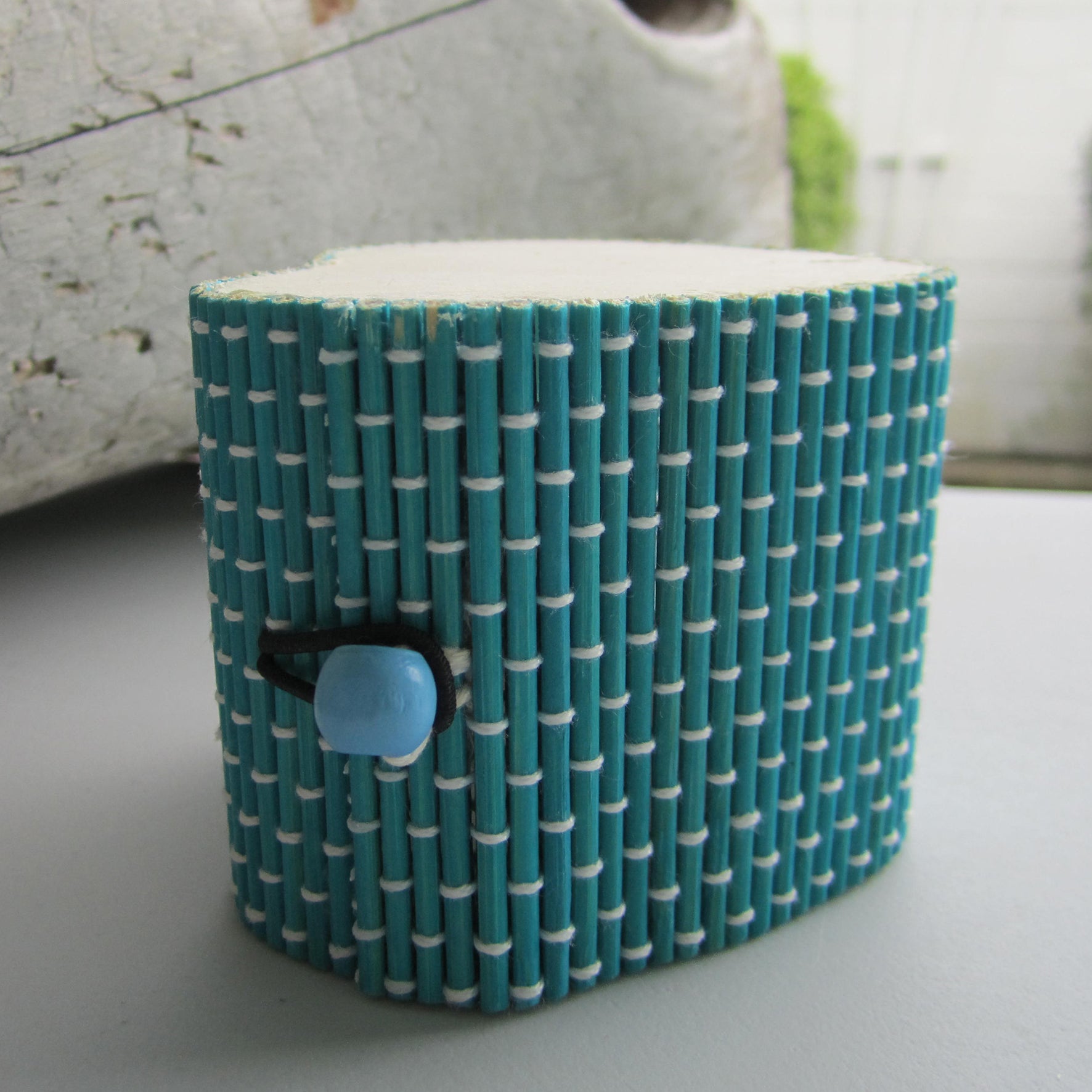 Simple Cute Heart Shaped Bamboo Storage Box - Blue