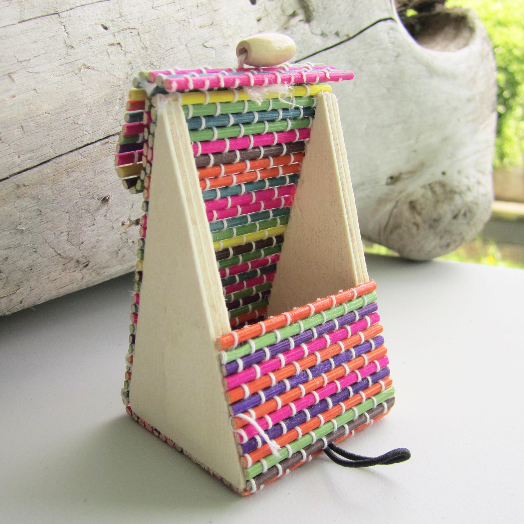 Pyramid Shaped Bamboo Storage Case - Rainbow Colour