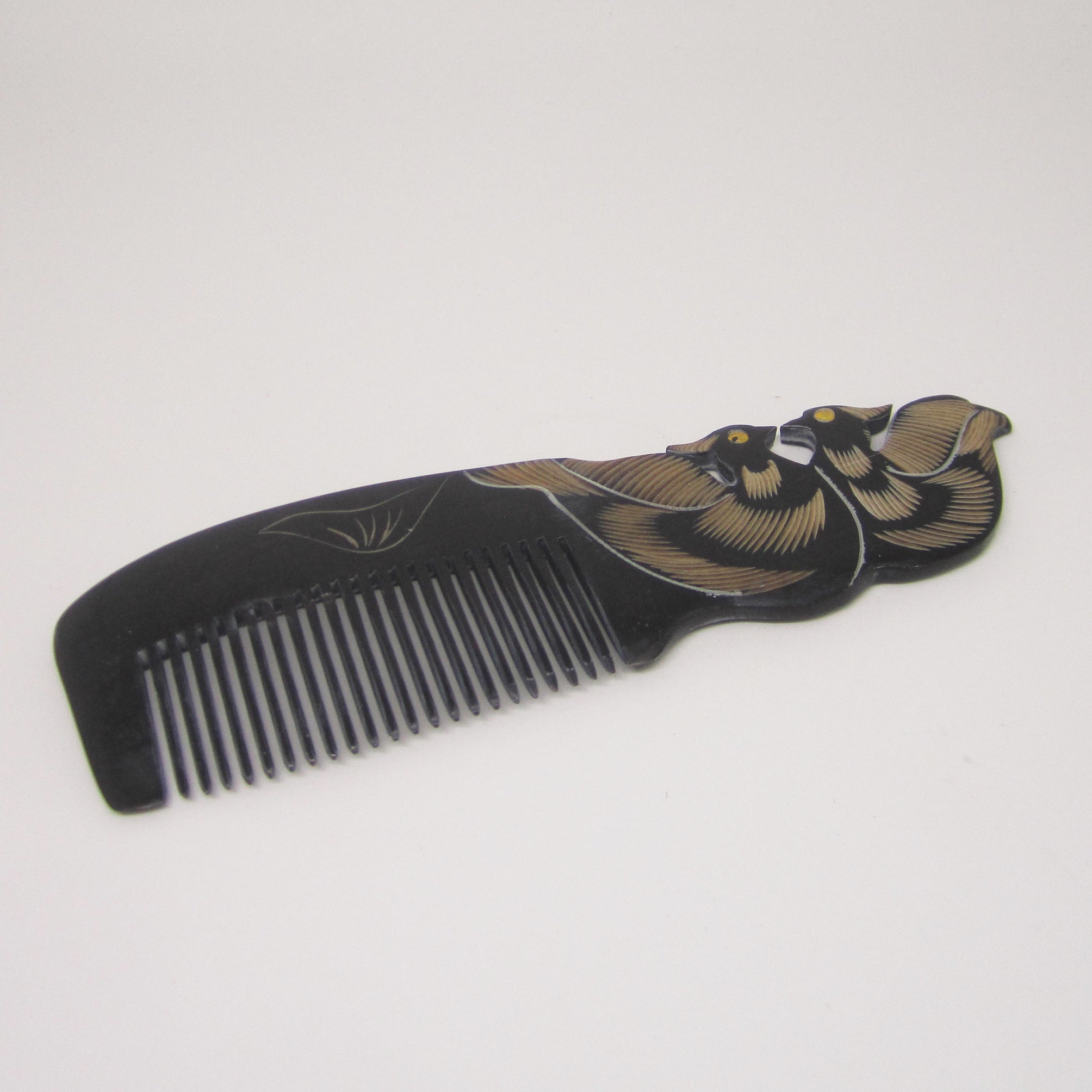 Black Lover birds shape Natural Buffalo horn Comb
