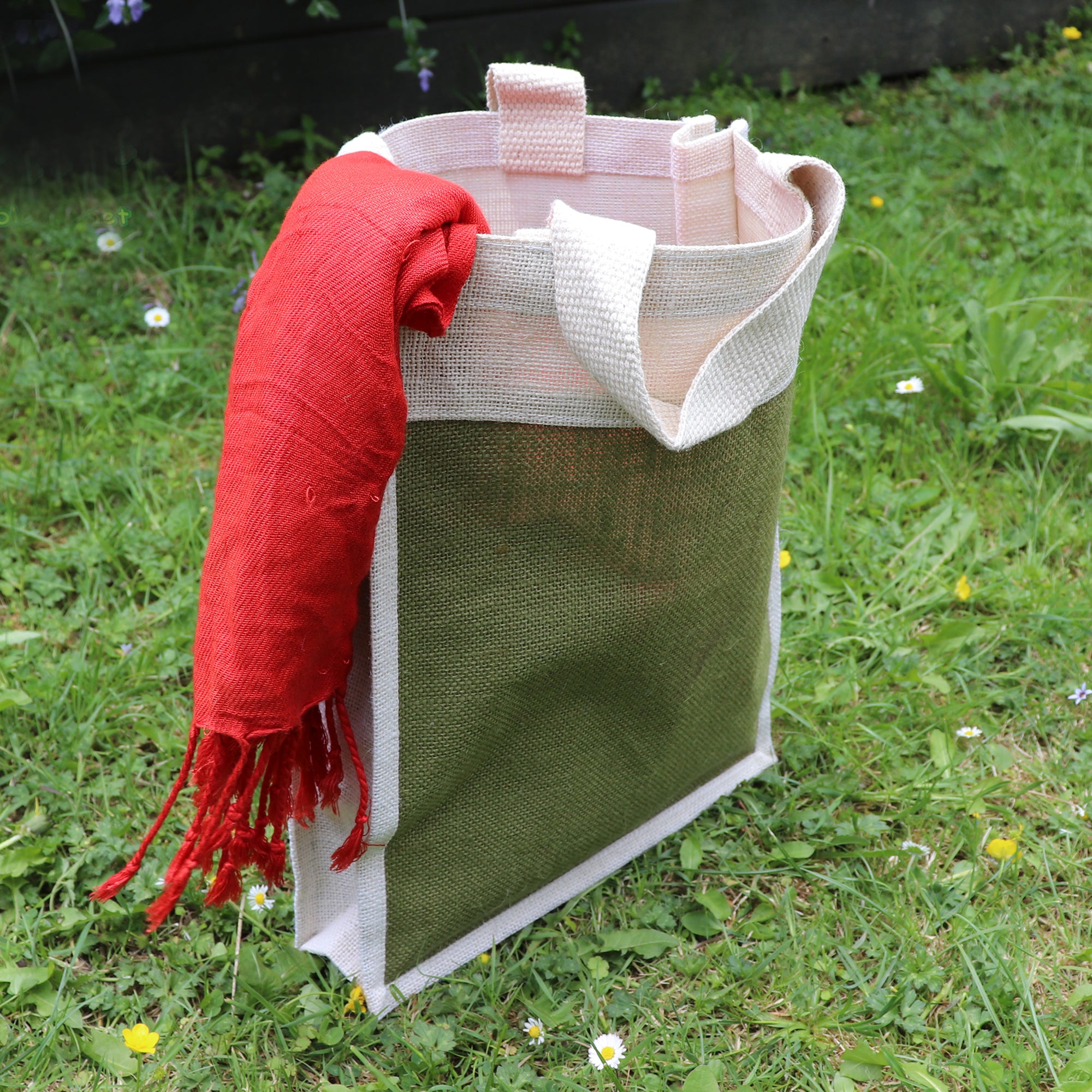 Jute Handbag - Patch Murky Green