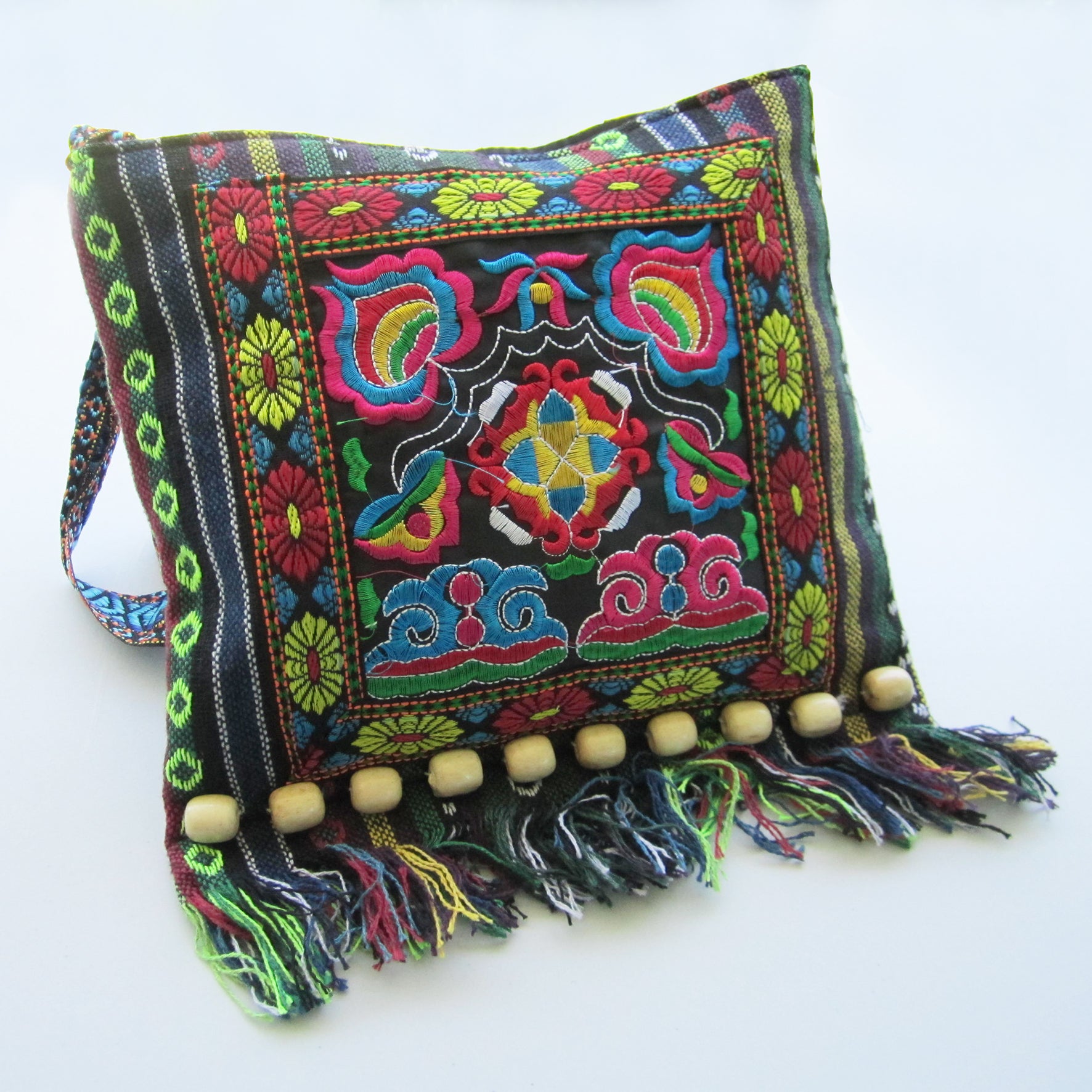 Ethnic Shoulder Bag - Blue with multicolored embroidery