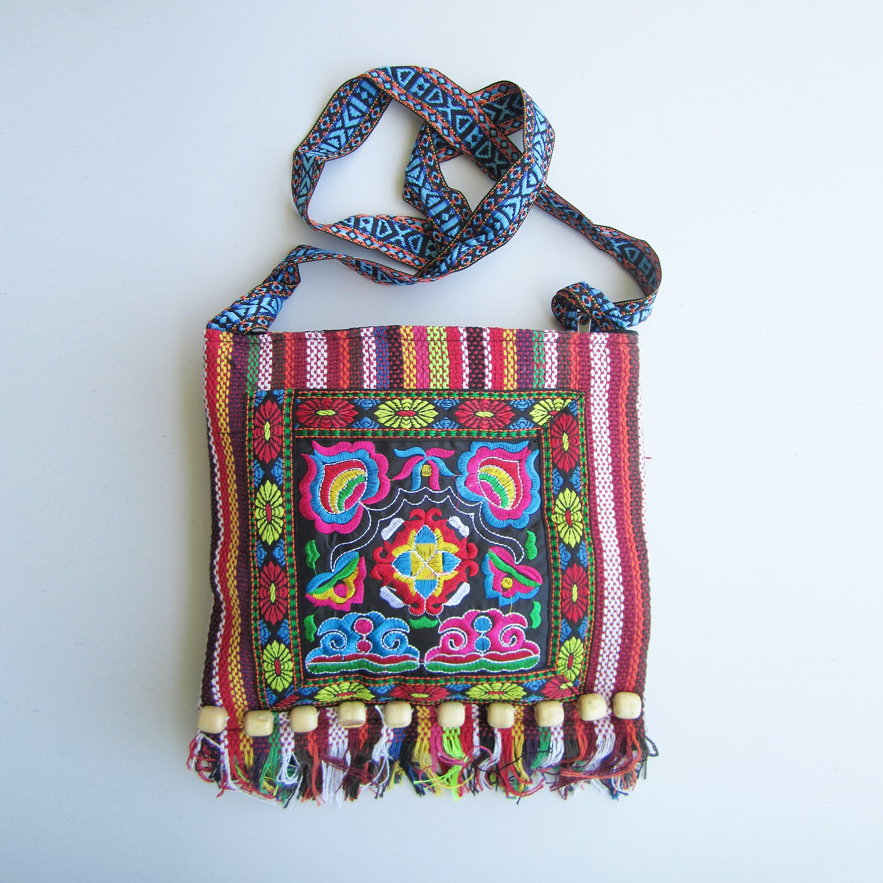 Ethnic Shoulder Bag - Red with multicolored embroidery