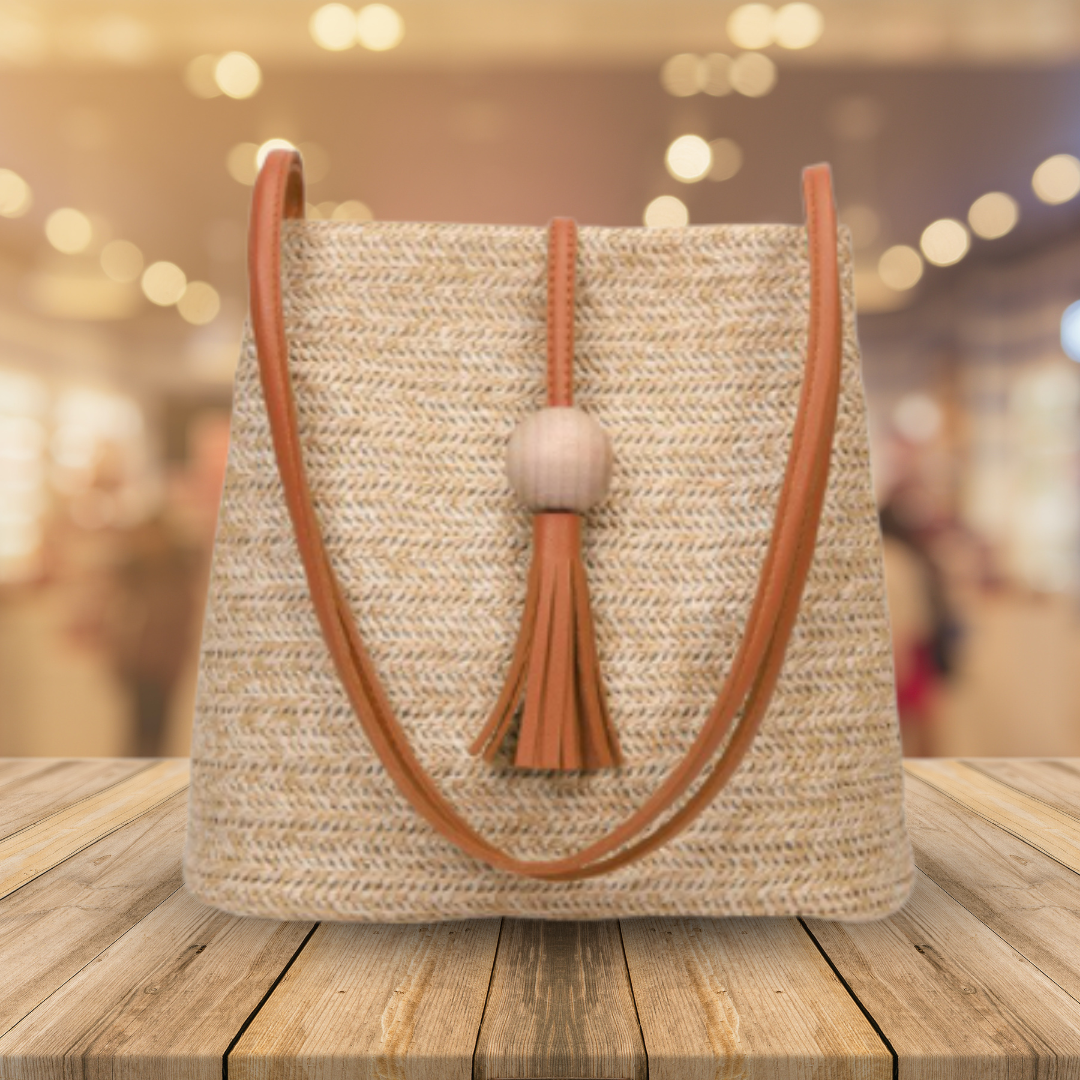 Vintage Handmade Straw Beach Bag - Brown