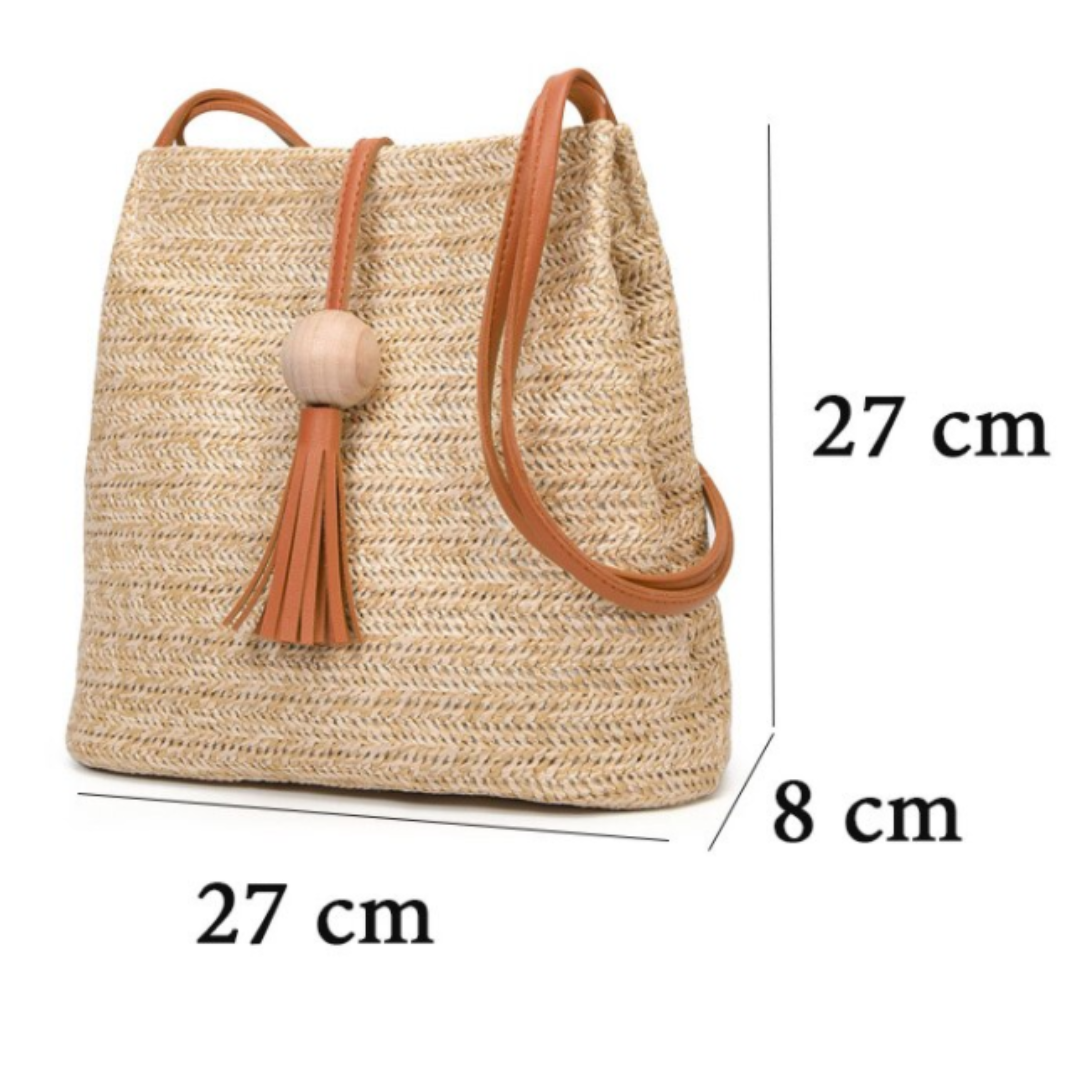 Vintage Handmade Straw Beach Bag - Brown