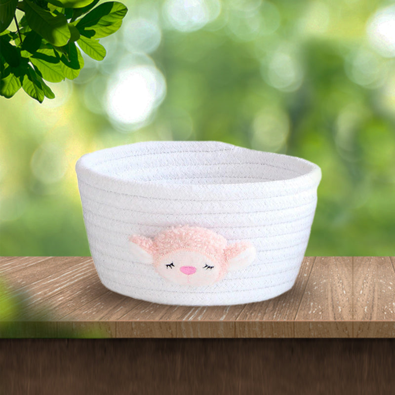 Handmade White Cotton Gift Basket and Desktop Organiser - Baby Sheep