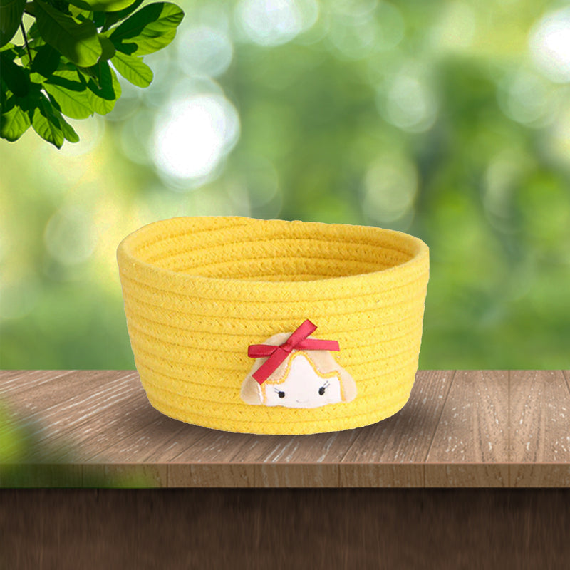 Handmade Yellow Cotton Gift Basket and Desktop Organiser - Baby Doll