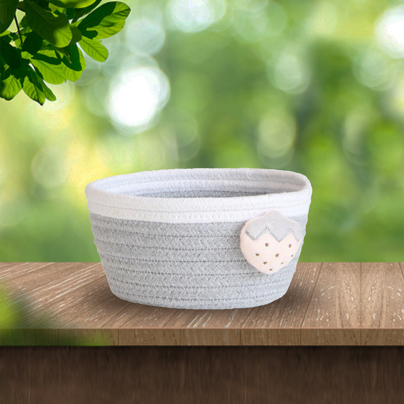 Handmade White & Grey Cotton Gift Basket and Desktop Organiser - Strawberry