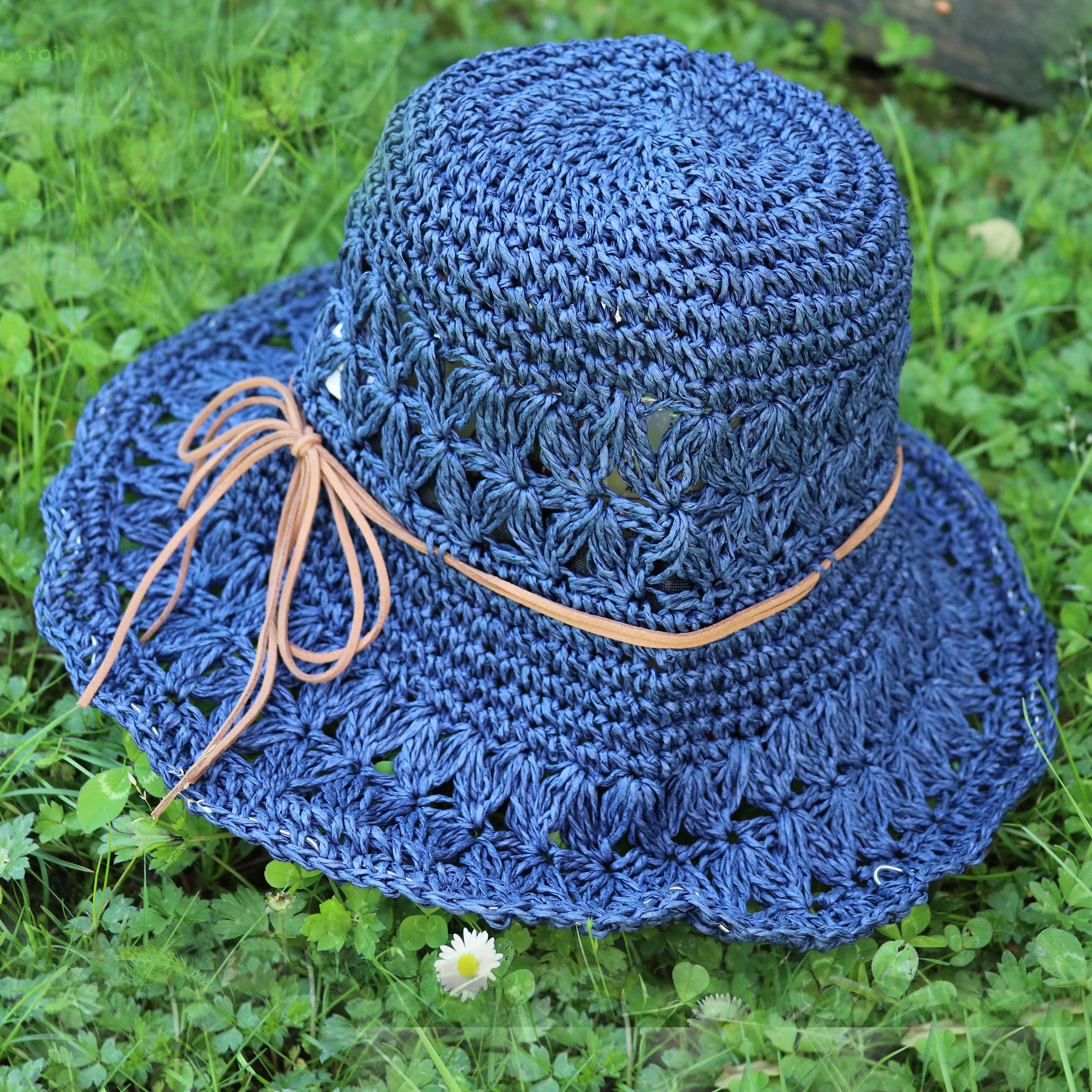 Crochet Straw Hats - Navy