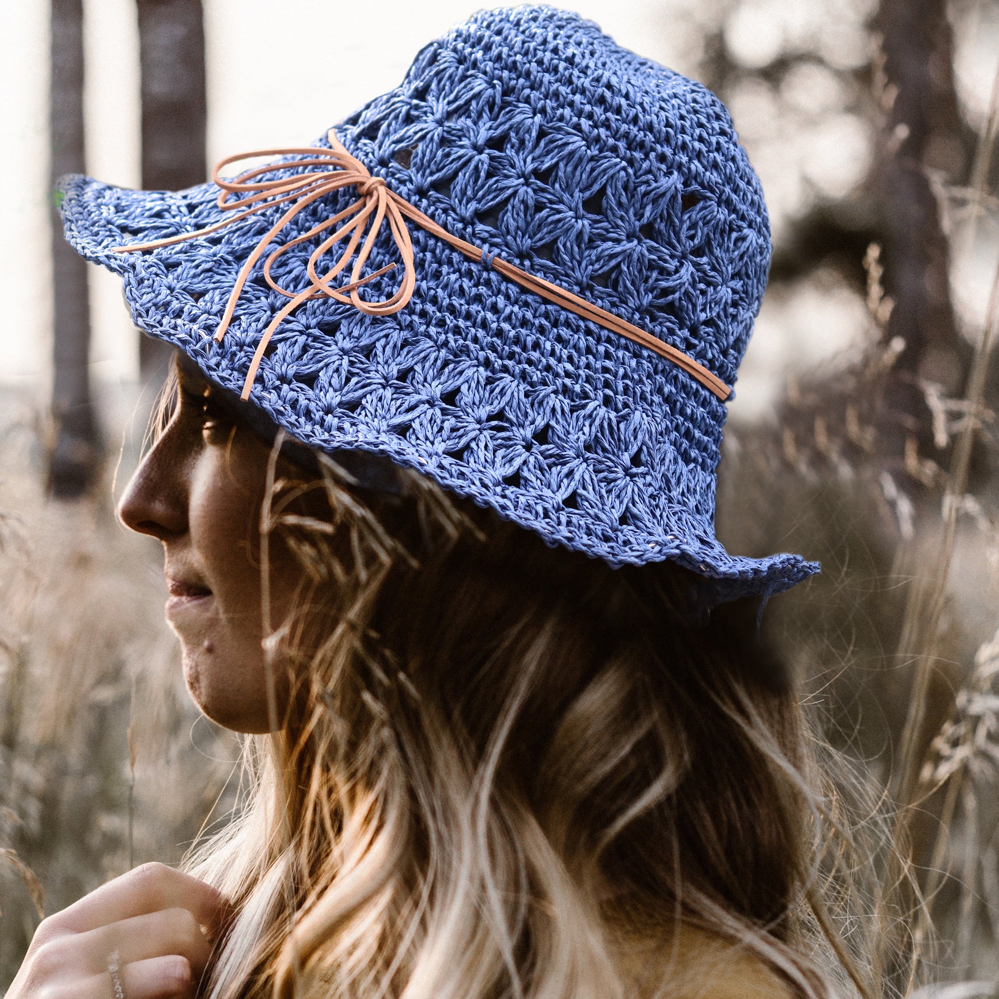 Crochet Straw Hats - Navy