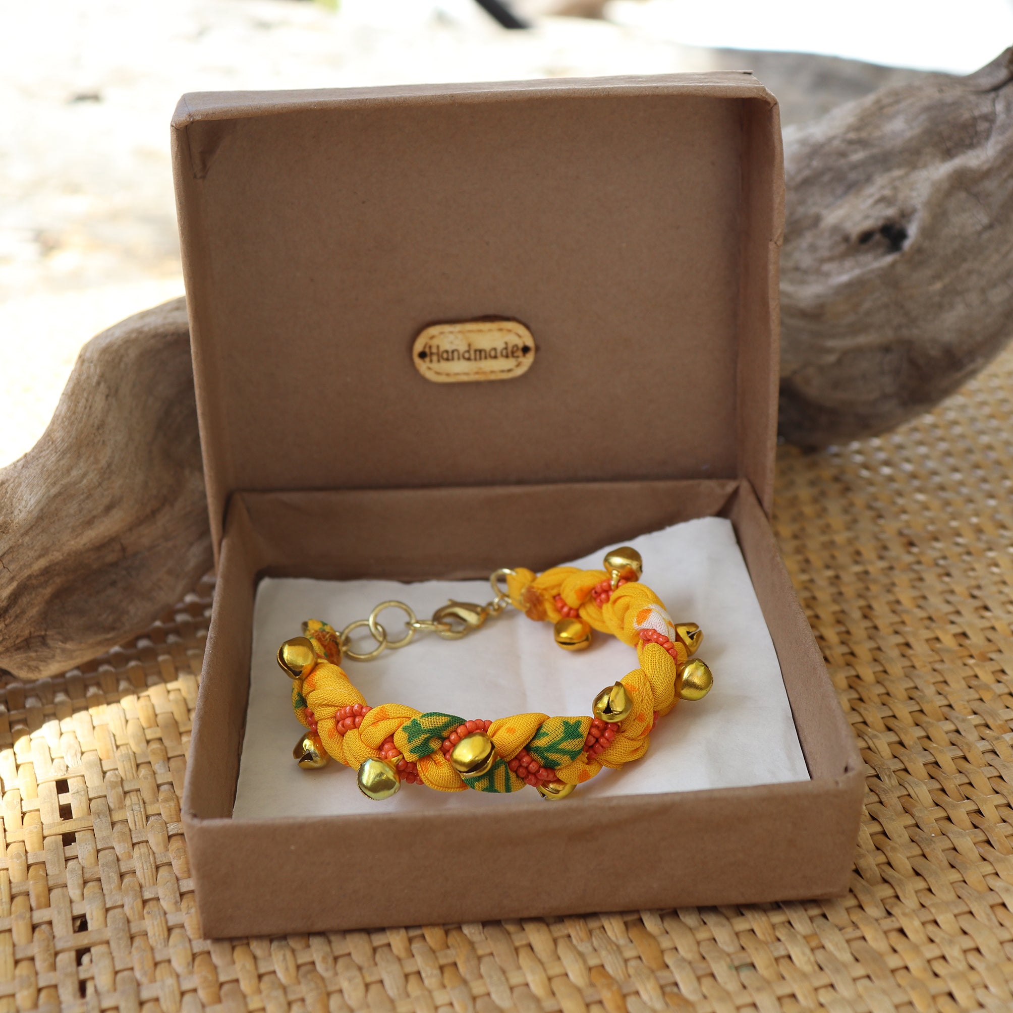 Yellow with Beads and Bells - Handmade Vintage Cloth