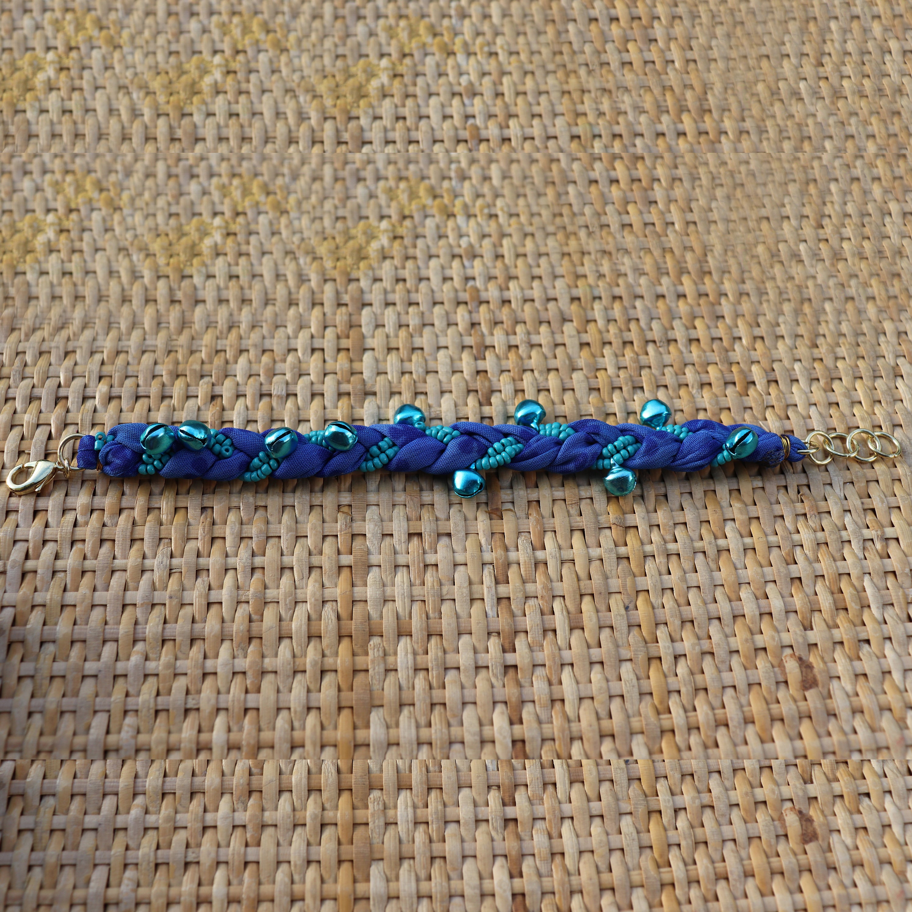 Blue with Blue Bells - Handmade Vintage Cloth Bracelets