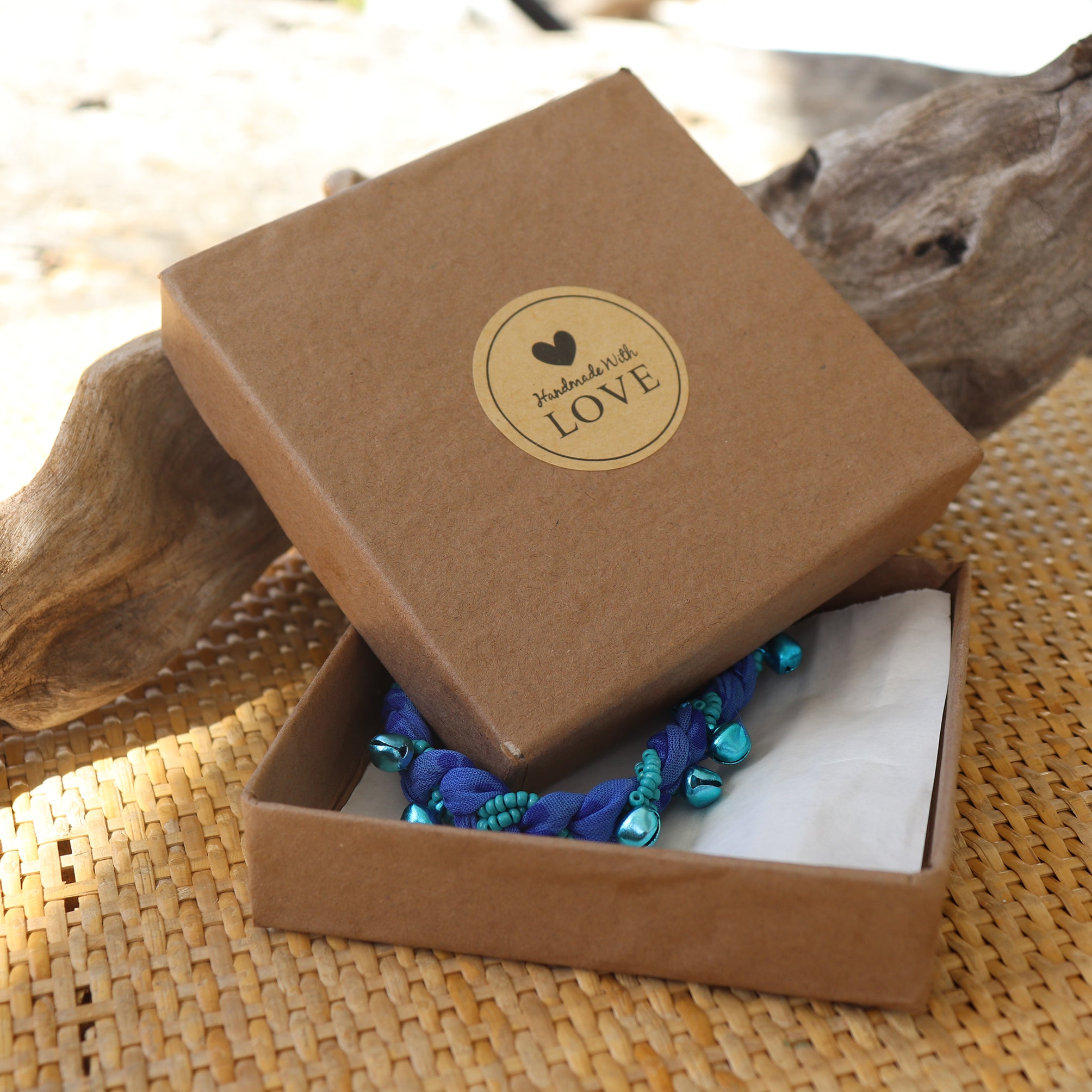 Blue with Blue Bells - Handmade Vintage Cloth Bracelets