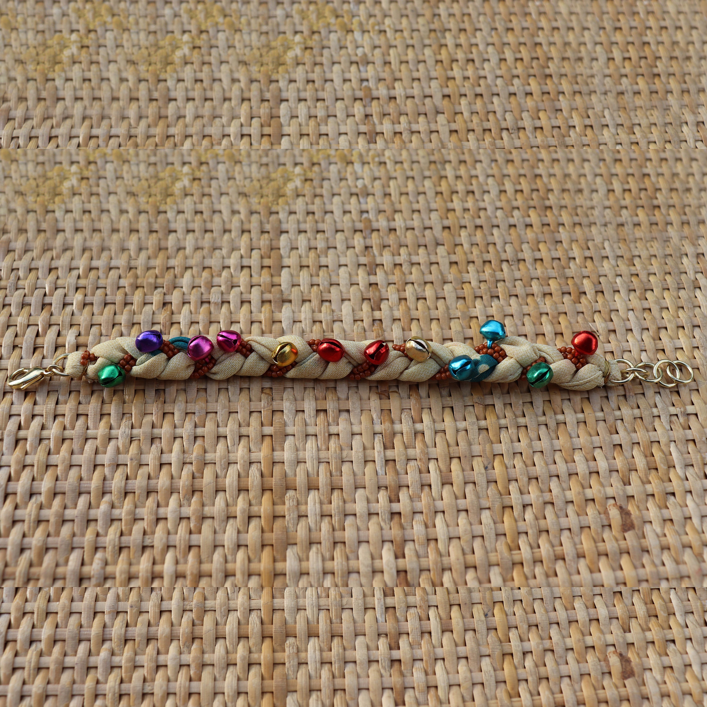 Fawn with Multi Coloured Bells - Handmade Vintage Cloth Bracelets