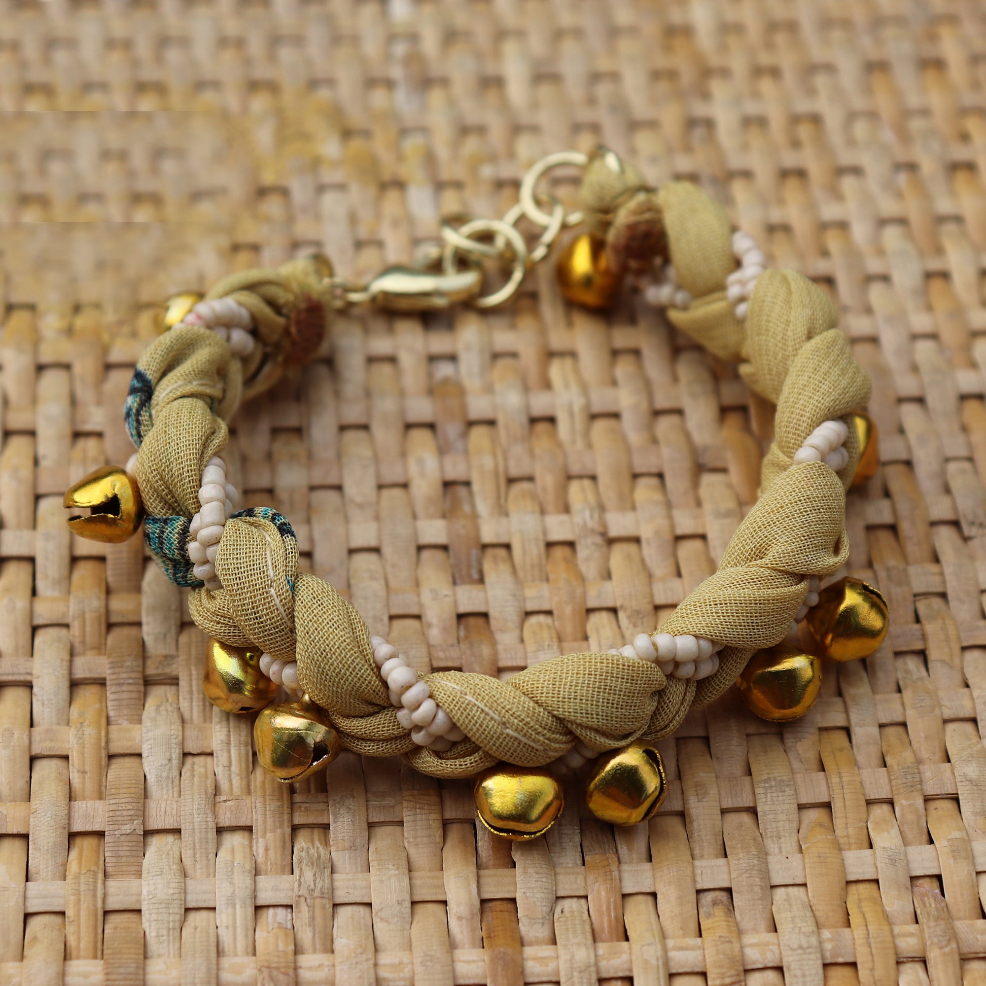 Fawn with Golden Bells - Handmade Vintage Cloth Bracelets