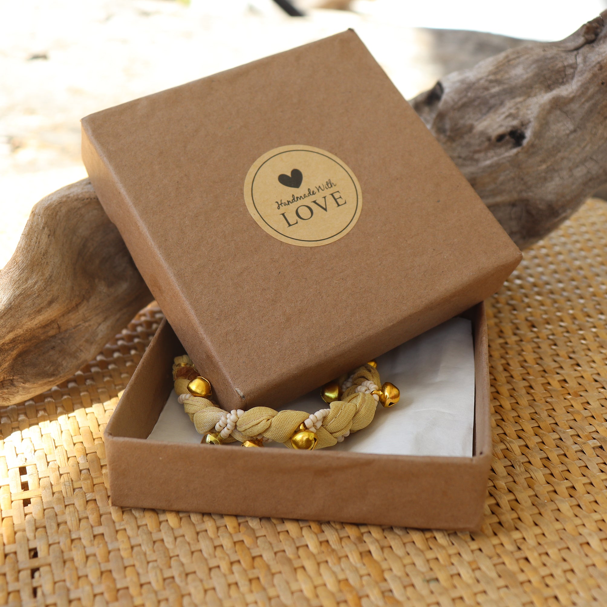 Fawn with Golden Bells - Handmade Vintage Cloth Bracelets