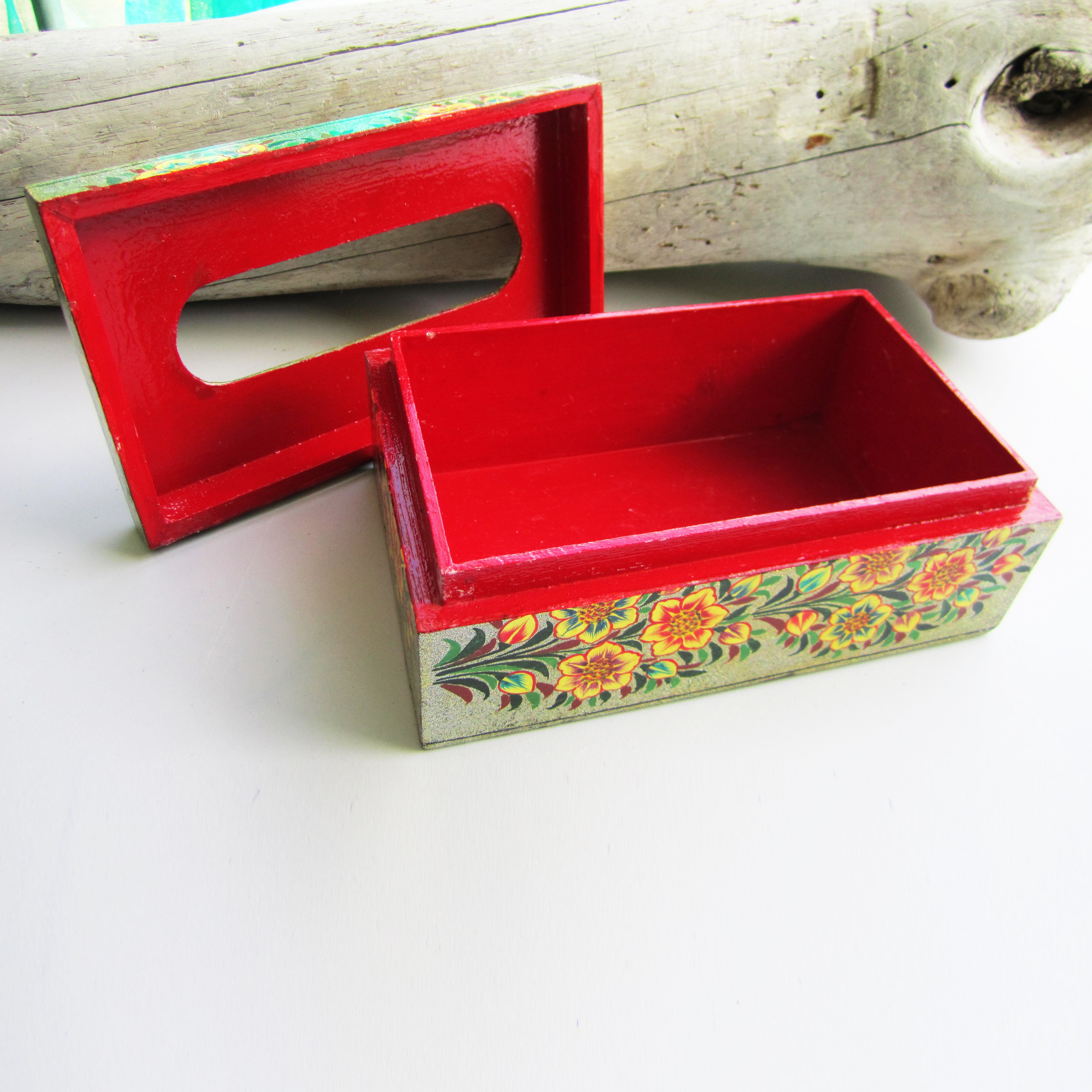 Paper Mache Tissue Paper Box (Grey with yellow flowers)
