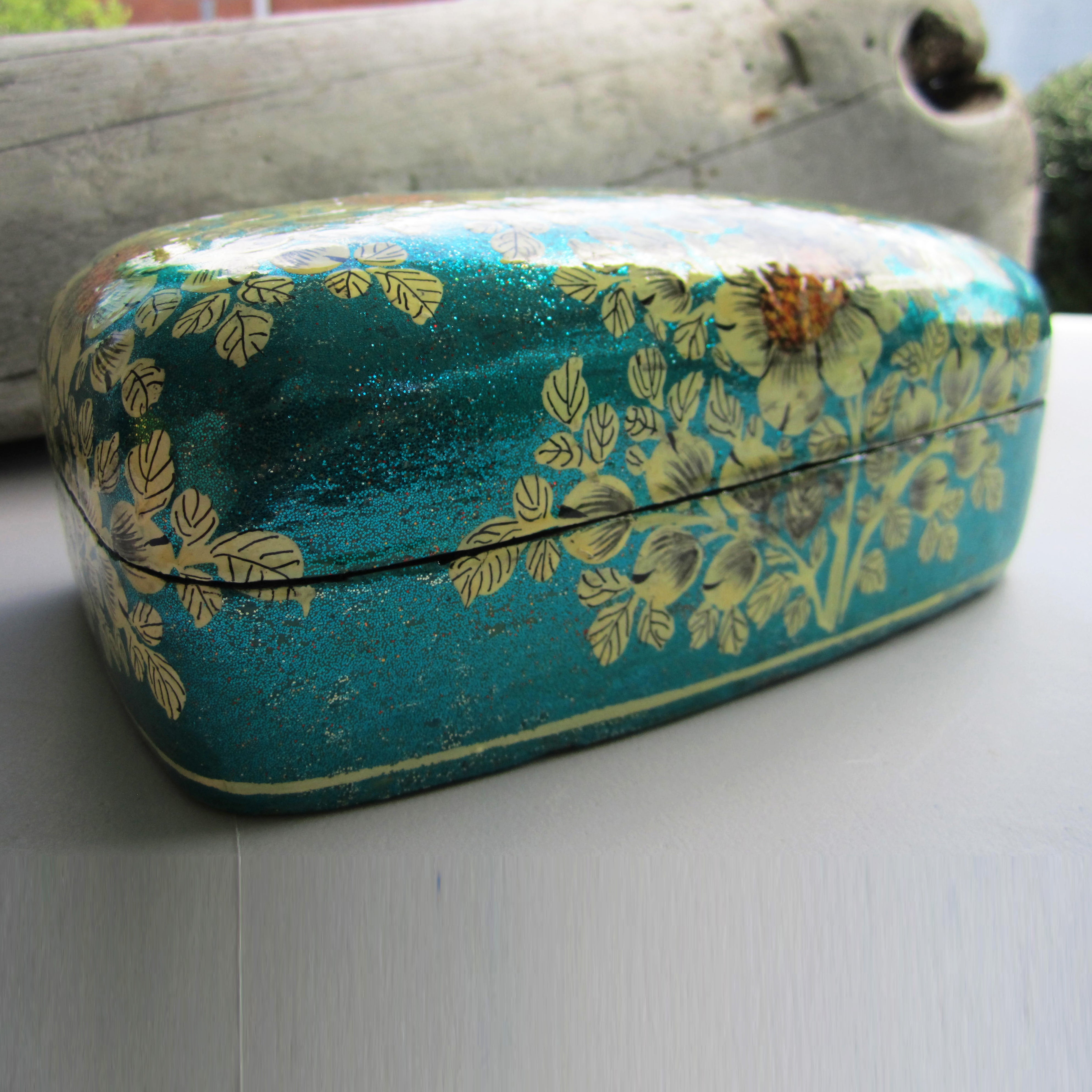 Paper Mache Gift Box - Blue (Yellow flowers)
