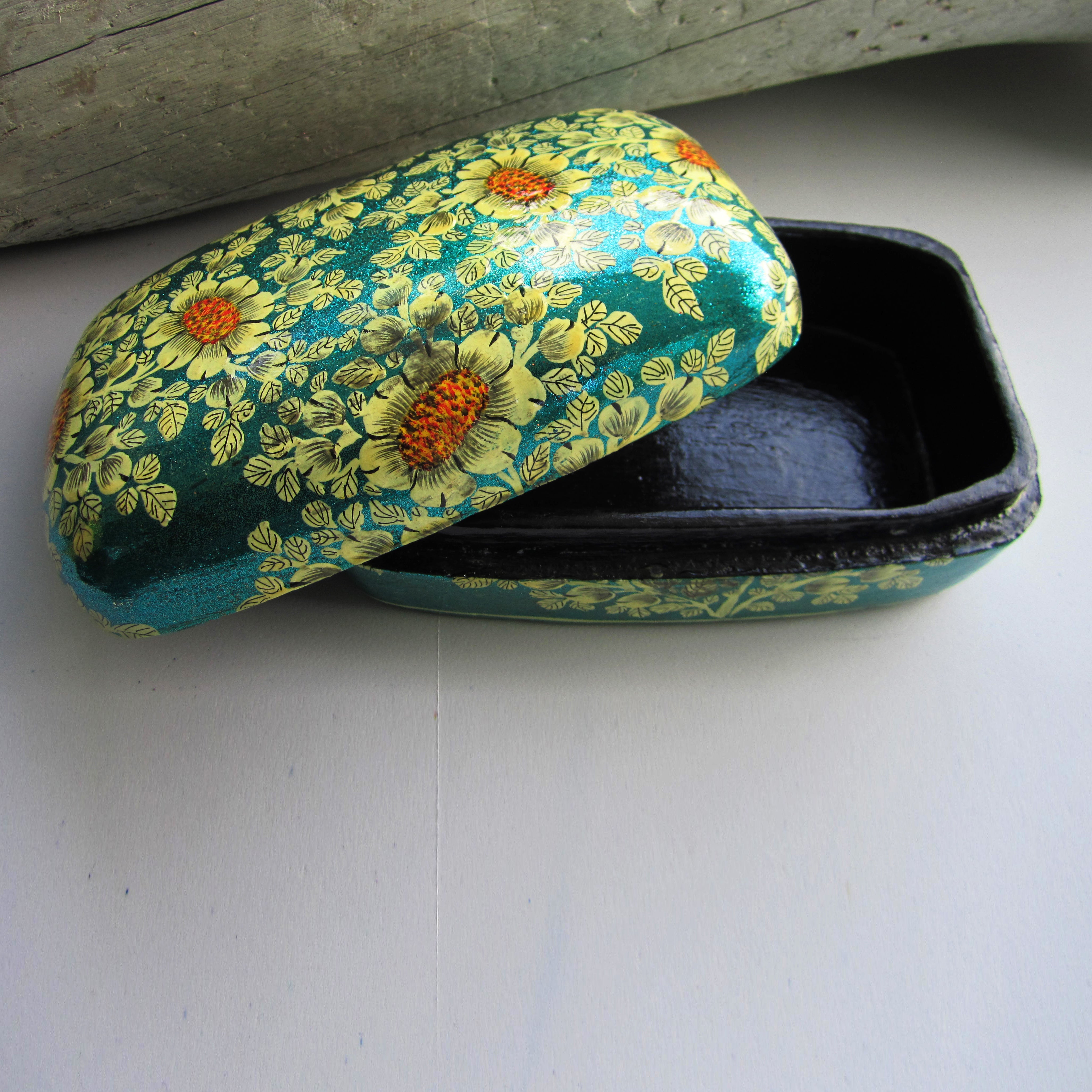 Paper Mache Gift Box - Blue (Yellow flowers)