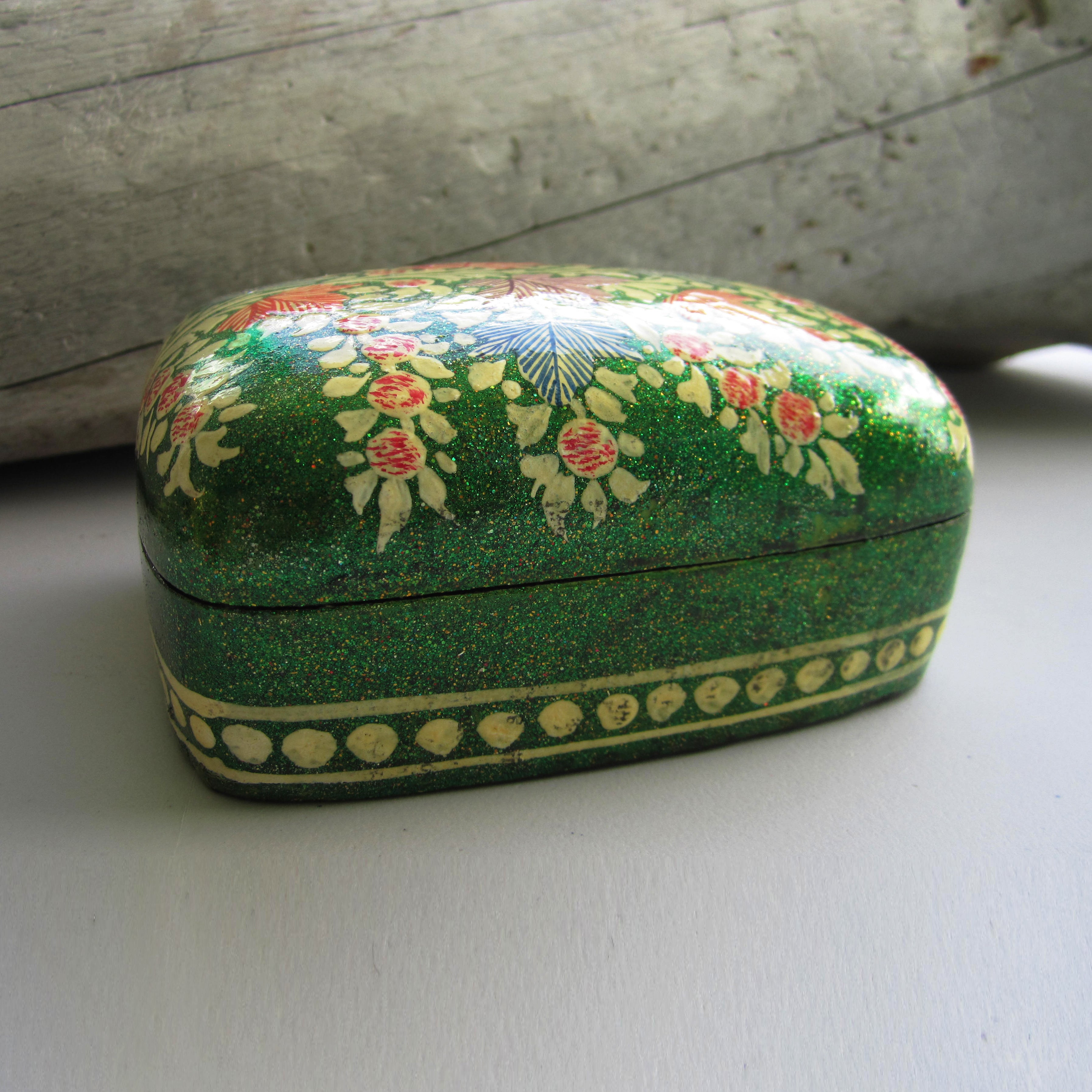 Paper Mache Gift Box - Green (Yellow flowers)
