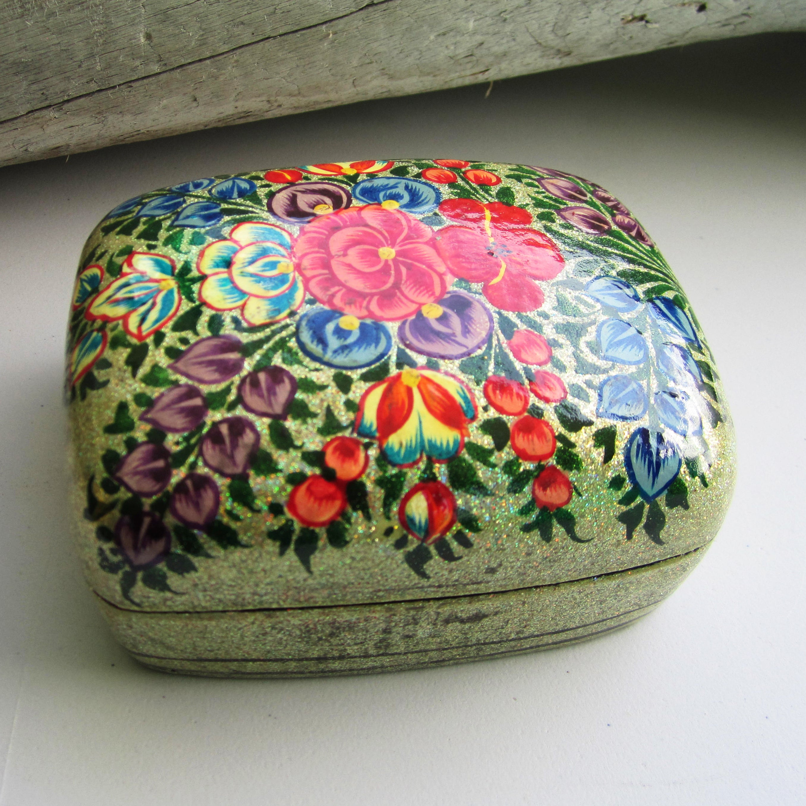 Paper Mache Gift Box - Grey (Yellow flowers)