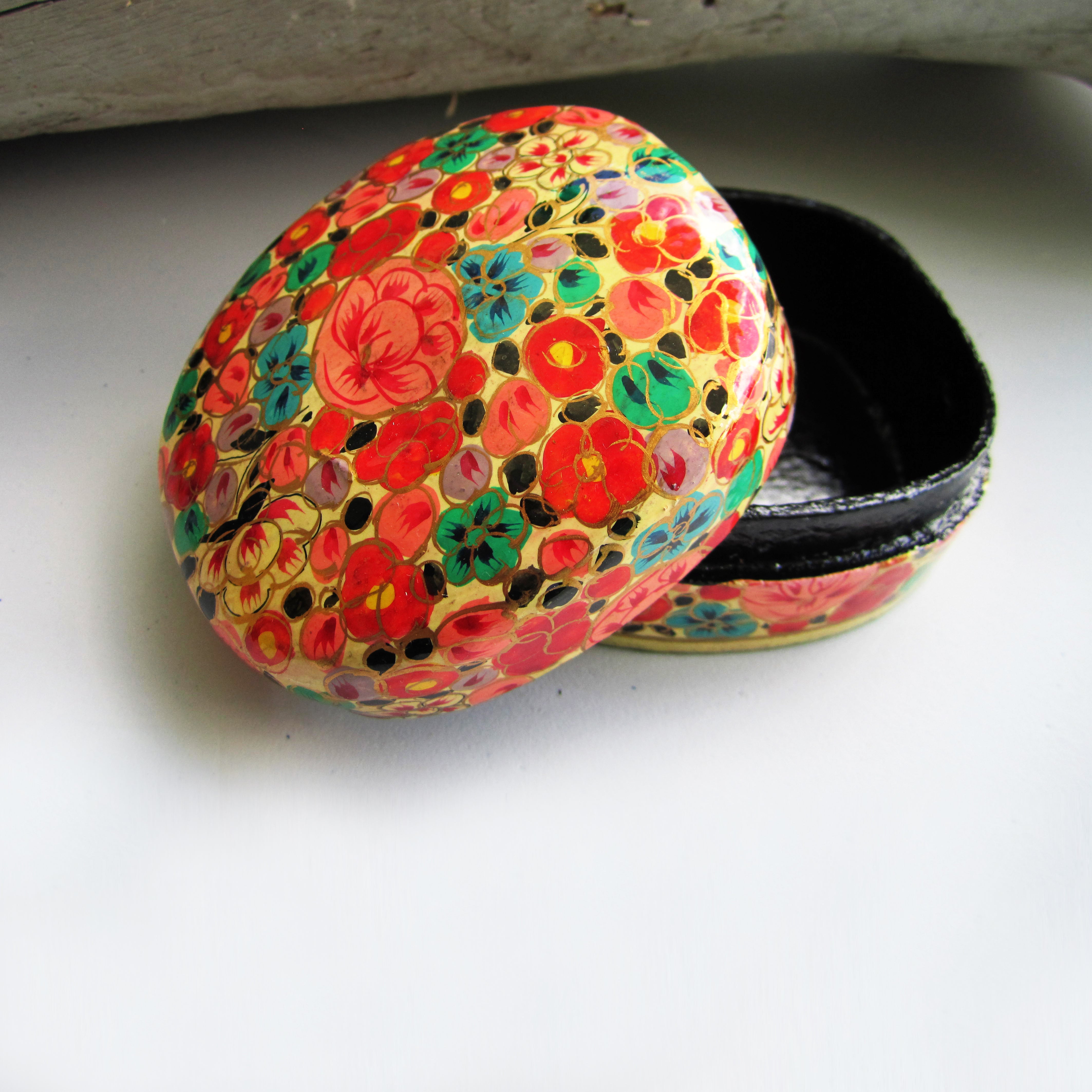 Paper Mache Square Trinket Box - Gold (Orange flowers)