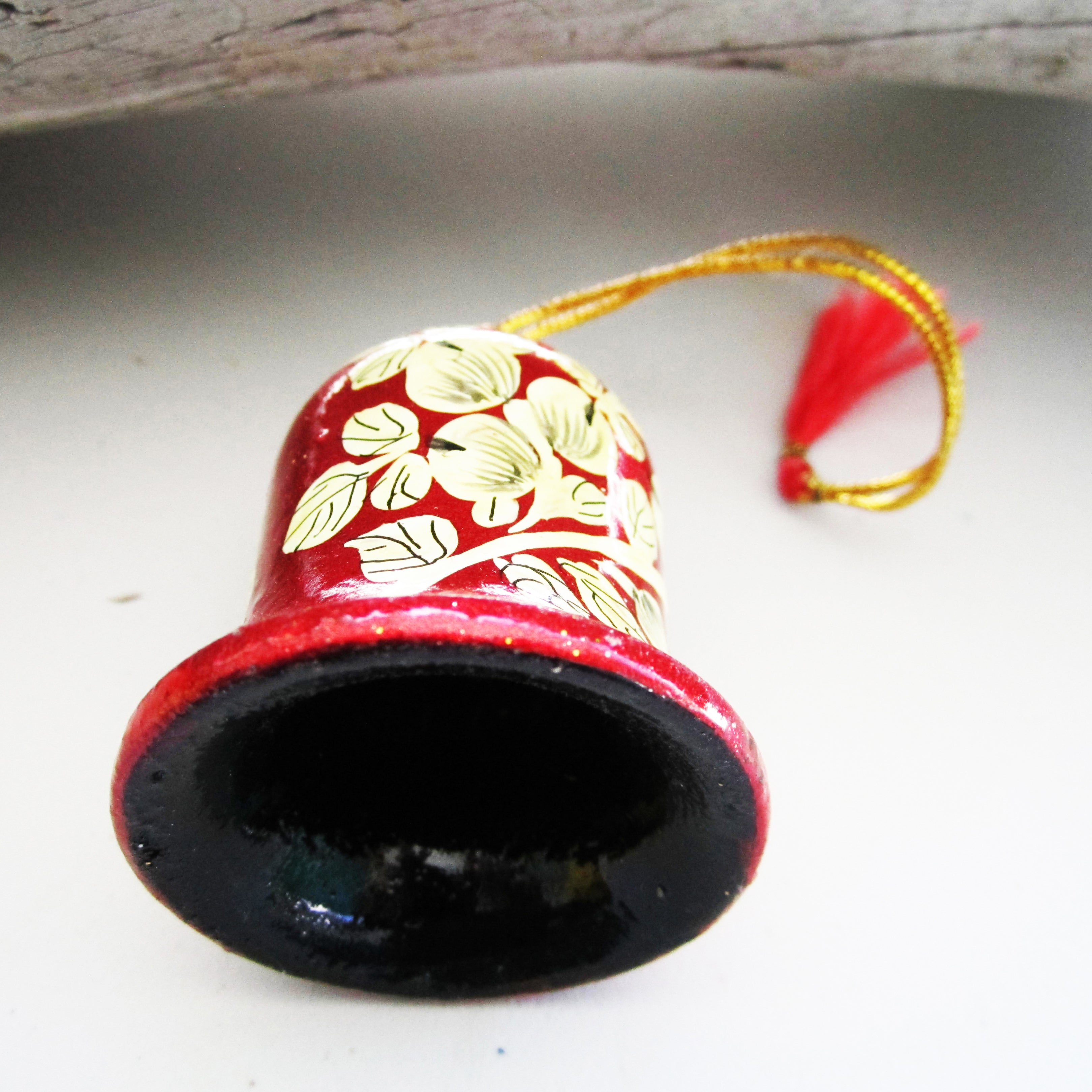 Paper Mache Bell - Red (White, Yellow and Green flowers)