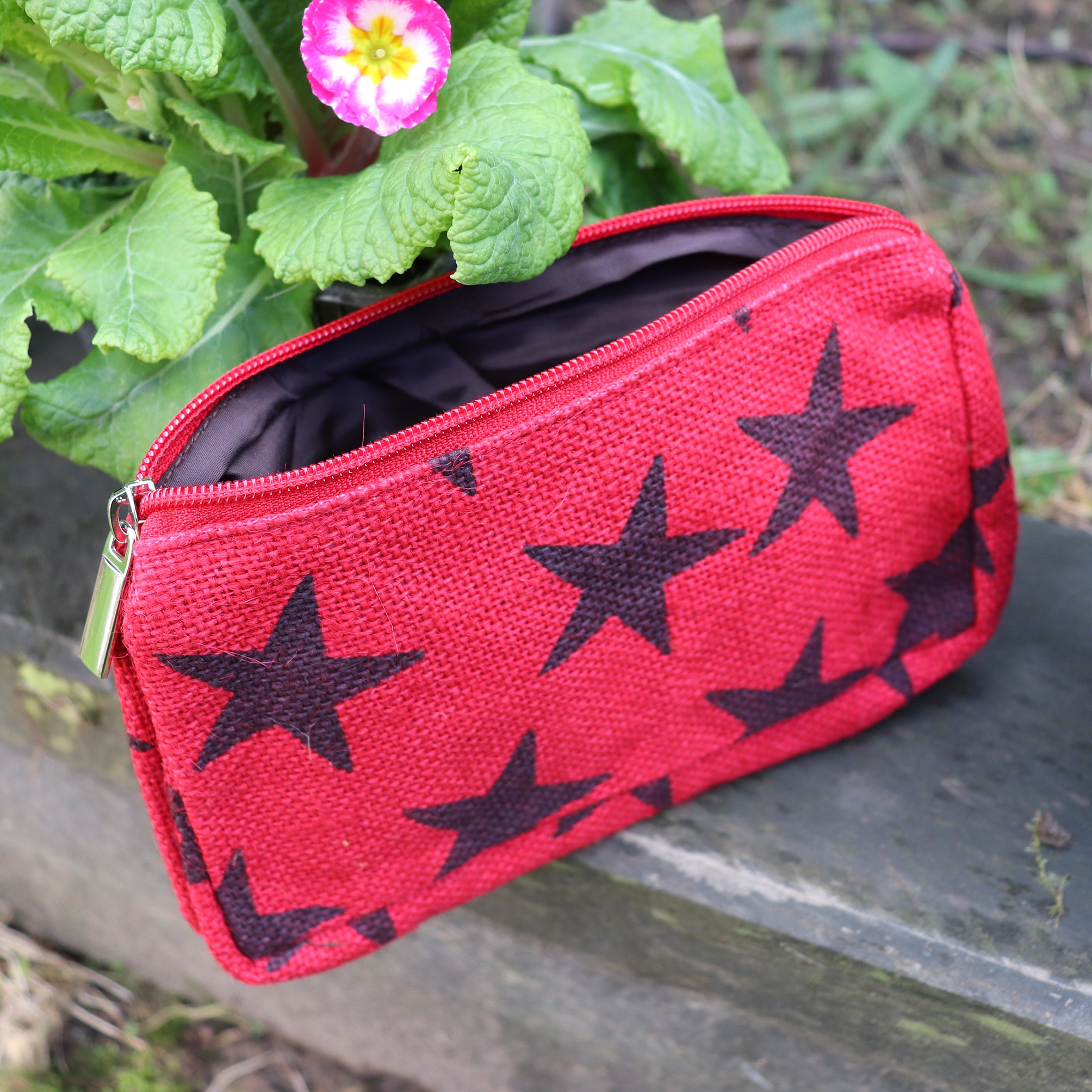 Jute Double zip (small) Pouch - RdBlk Star
