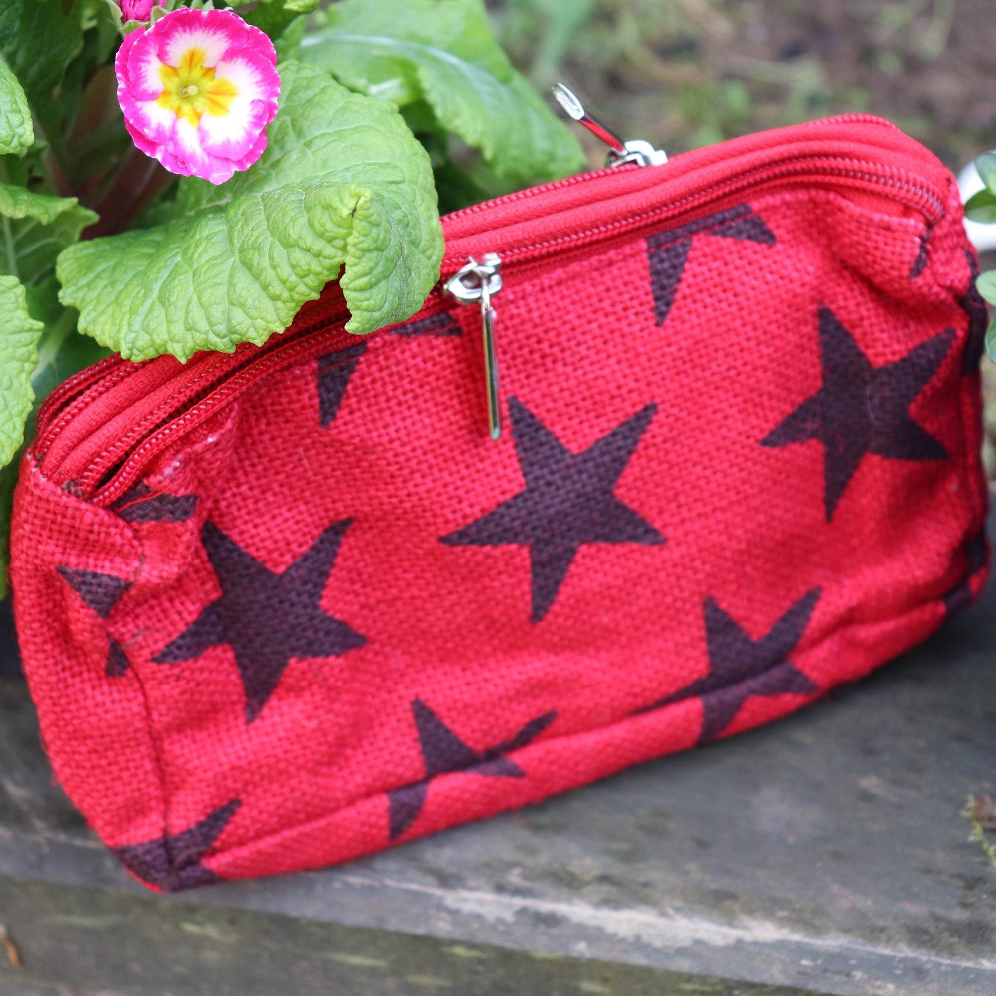 Jute Double zip (small) Pouch - RdBlk Star