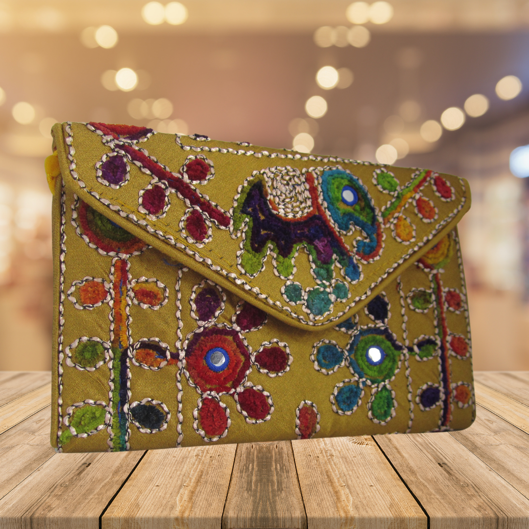 Embroidered Ethnic Boho Shoulder Crossbody Bag - Beige with red flower