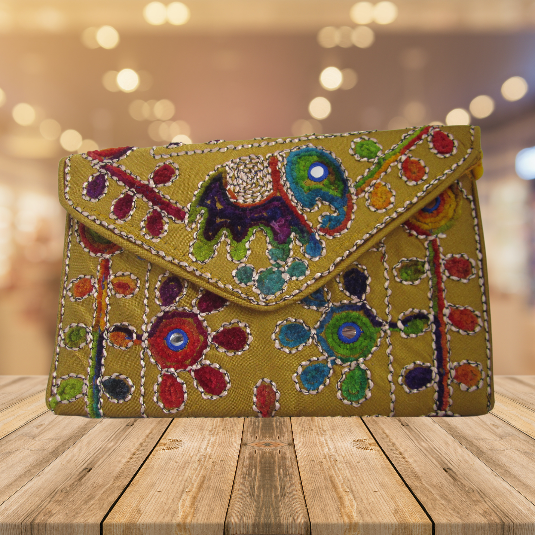 Embroidered Ethnic Boho Shoulder Crossbody Bag - Beige with red flower