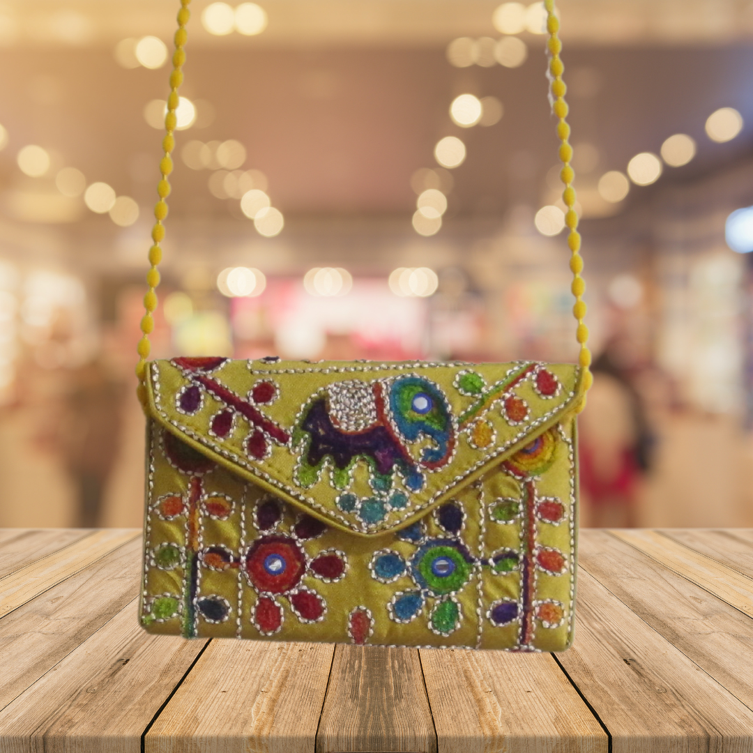 Embroidered Ethnic Boho Shoulder Crossbody Bag - Beige with red flower