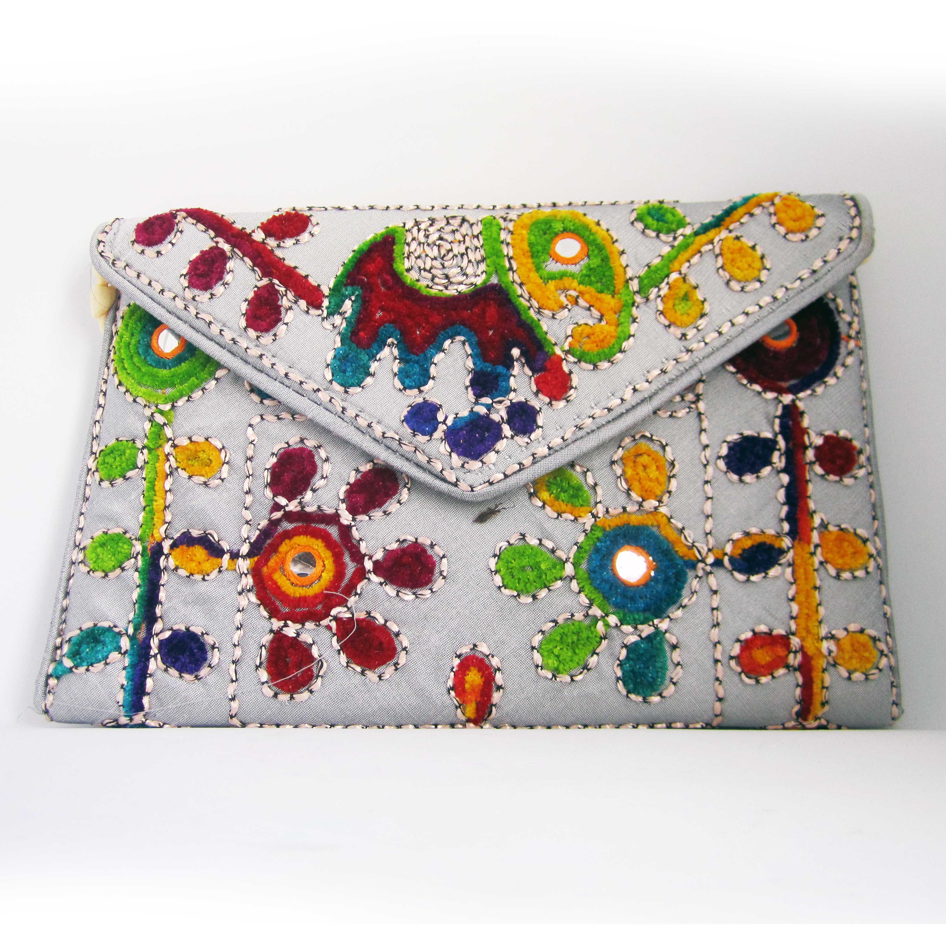 Embroidered Ethnic Boho Shoulder Crossbody Bag - White