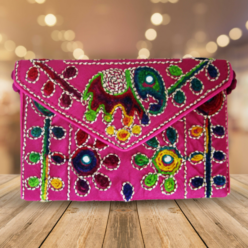 Embroidered Ethnic Boho Shoulder Crossbody Bag - Pink