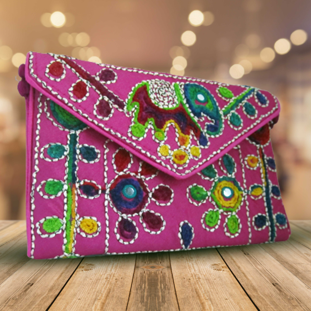 Embroidered Ethnic Boho Shoulder Crossbody Bag - Pink