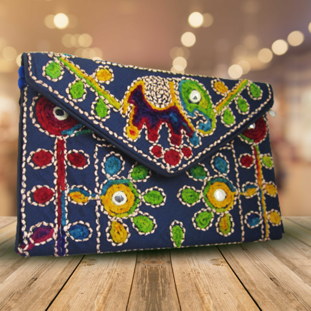 Embroidered Ethnic Boho Shoulder Crossbody Bag - Dark Blue