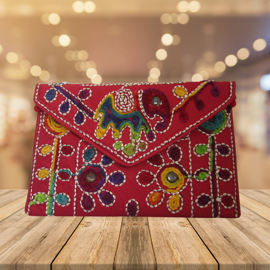 Embroidered Ethnic Boho Shoulder Crossbody Bag - Red