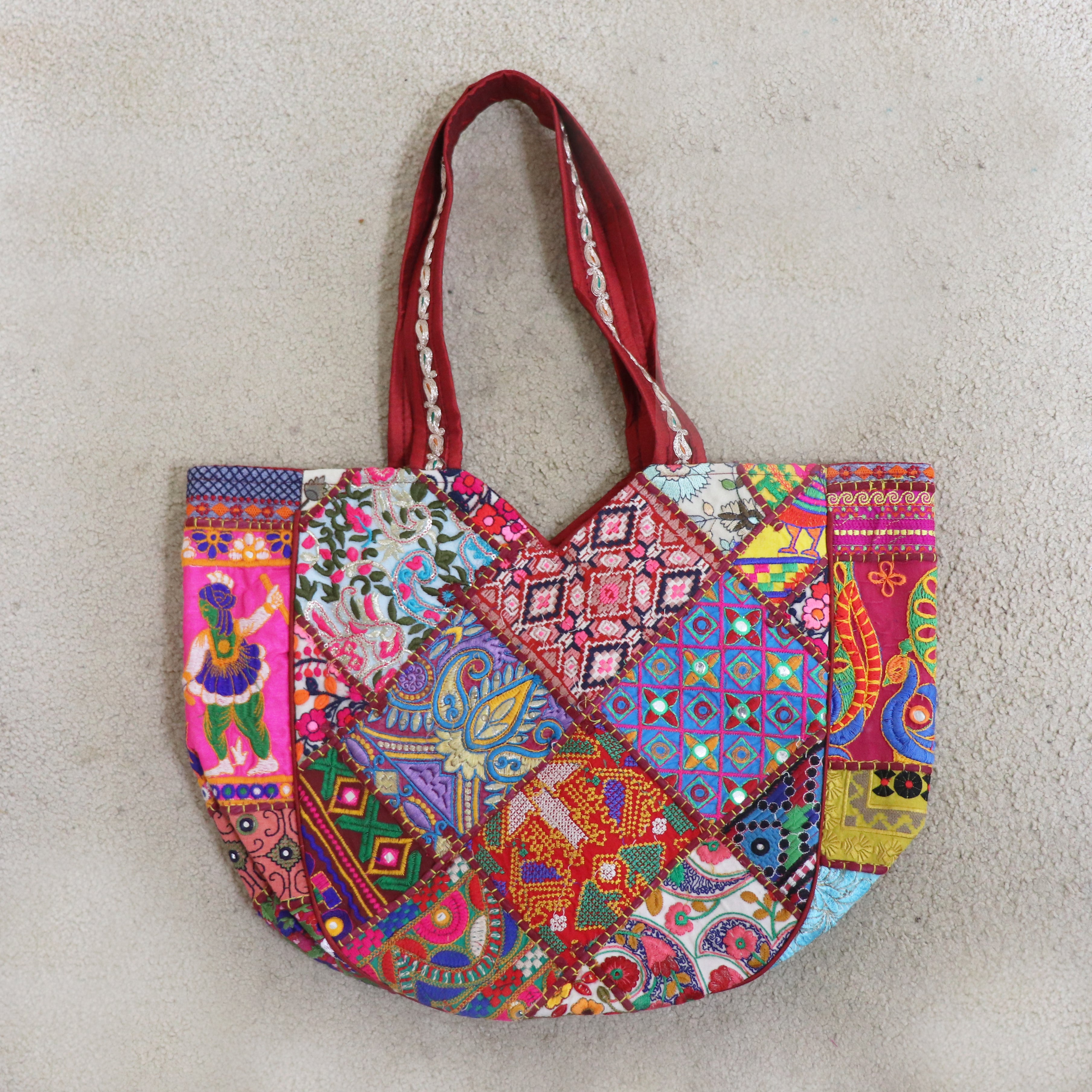 Hand Embroidered Ethnic Shoulder bag | Bohemian bag - Multicolored embroidery patches - 04