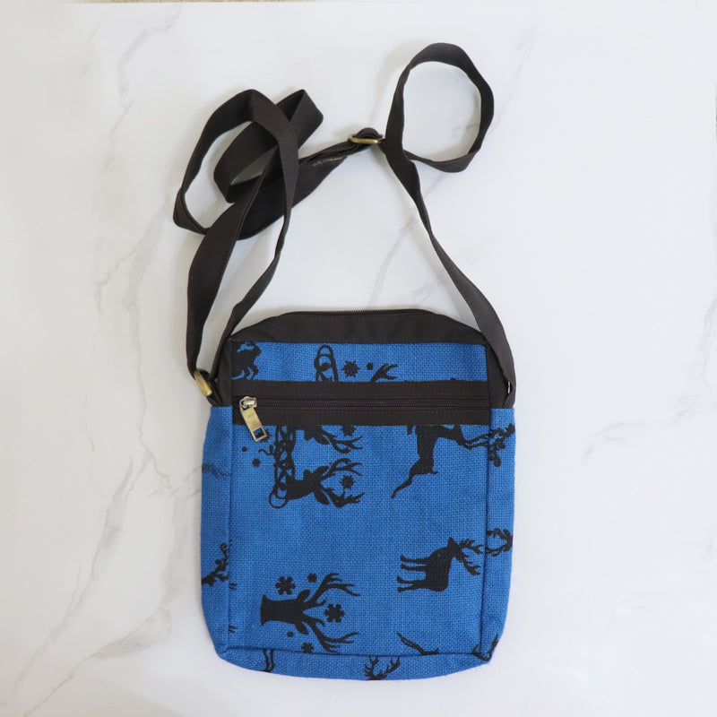 Reindeer Jute Christmas Sling Bag - BLUE