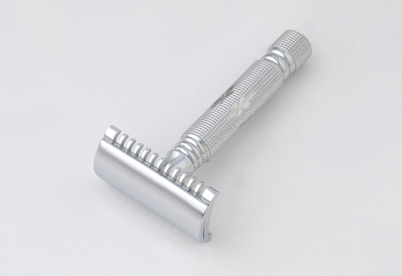 Pearl Safety Razor, Chrome silver Handle, Open Comb