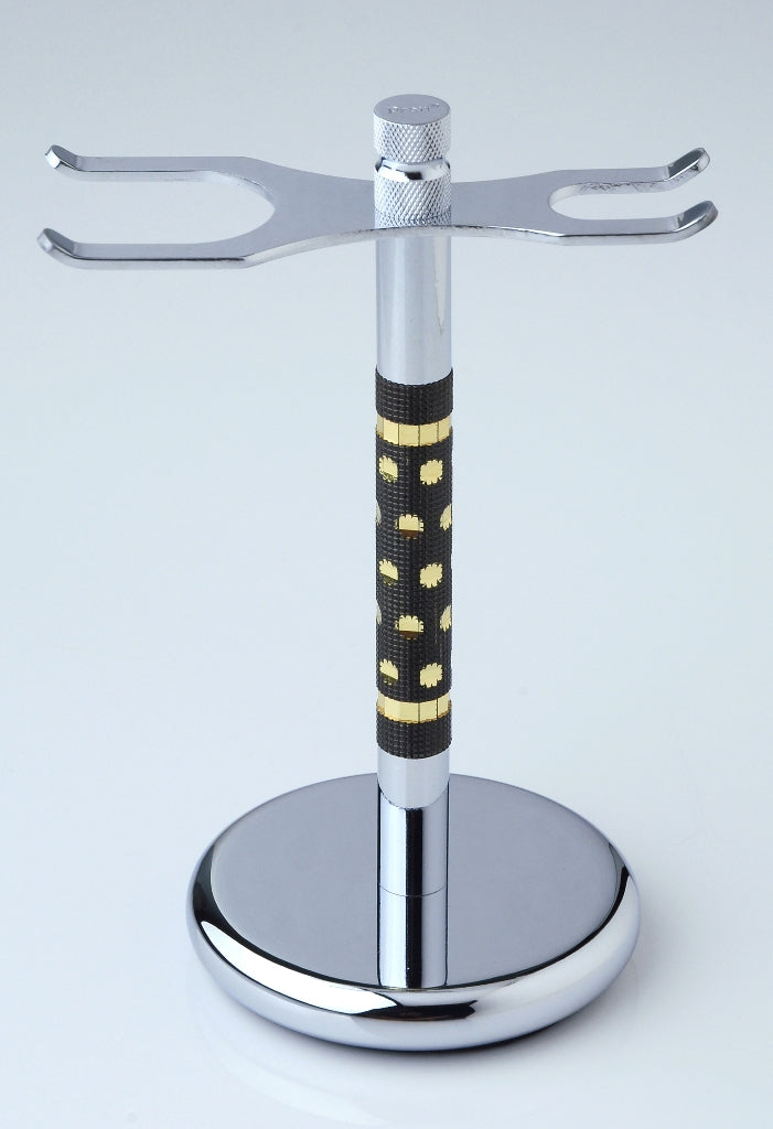 Pearl Safety Razor and Shave Brush Holder Stand Chrome Finished (Black & Gold)