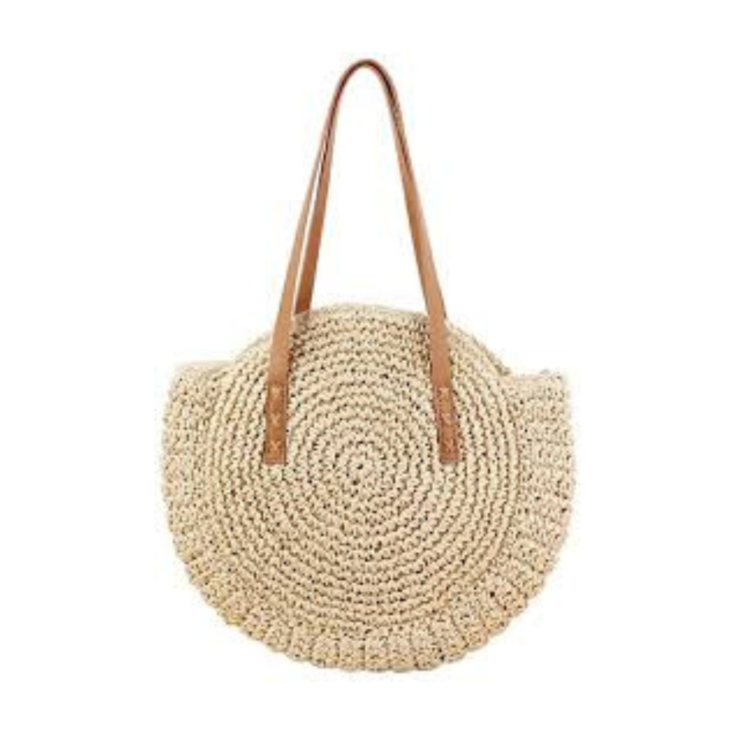 Handmade Round Women Straw/Rattan Shoulder Bag (Beige 1)