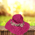 Crochet Crisscross Woven (Floral Ribbon) Straw Hats - Hot Pink