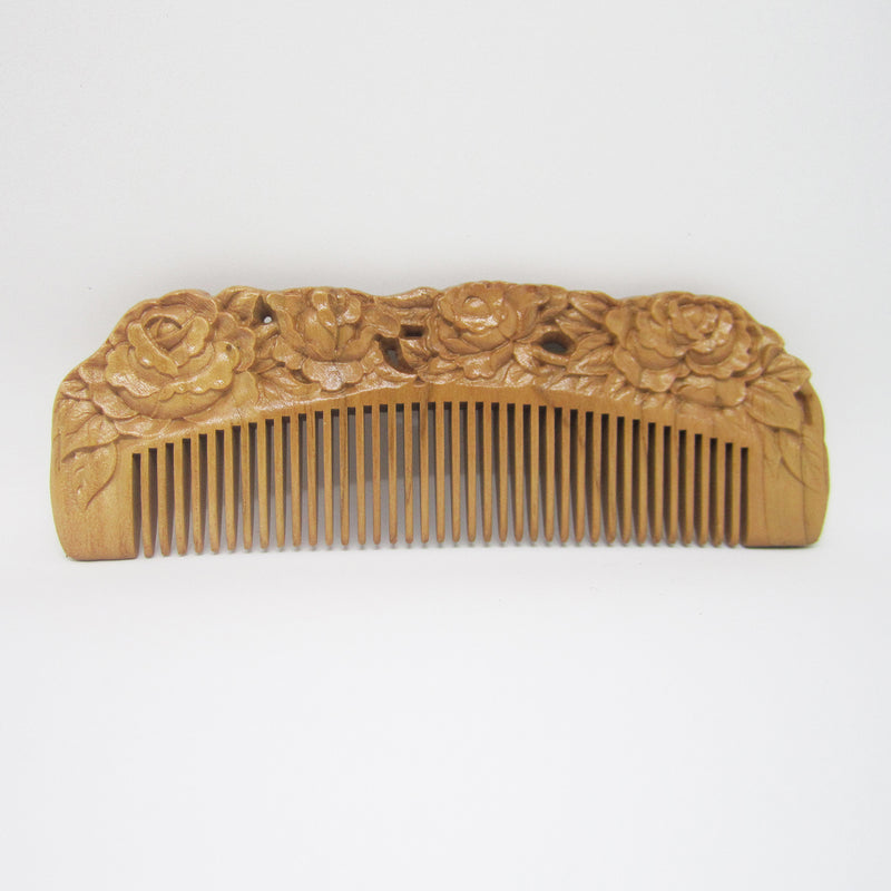 Natural Peach Wood comb (Vintage Rose Floral Series)