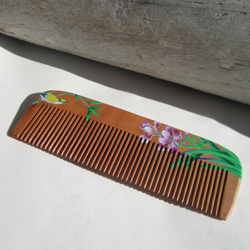 Natural Peach Wood Classic (Floral Design 1) comb